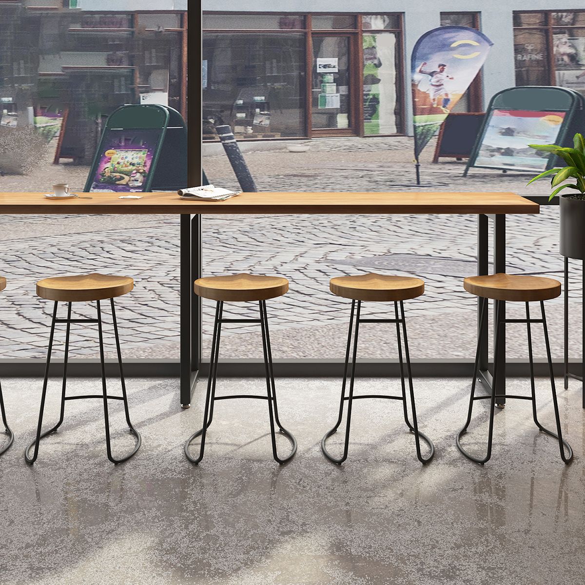Contemporary Dining Stools Solid Wood Bar Stools with Footrest