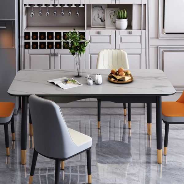 Modern Sintered Stone Standard Dining Table Rectangle Kitchen Dining Table with 4 Legs Base Clearhalo ' dining_table' 'Dining Tables & Seating' 'Dining Tables' 'Furniture' 'furniture_dining_table' 'Kitchen & Dining Furniture' 'kitchen&dining_furn' 'kitchen' 'kitchen_dining_table' 1200x1200_0acb0d5a-9307-449e-b71e-10356a2a98c3