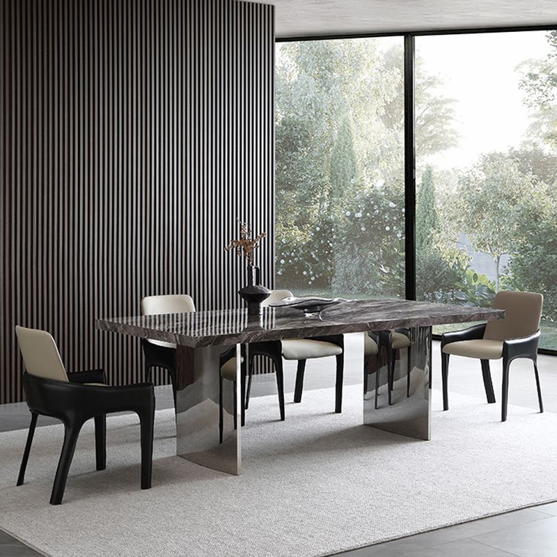 Glanzende grijze stenen eettafel Set 1/4/5/7 stukken Dinerset met gewatteerde stoelen