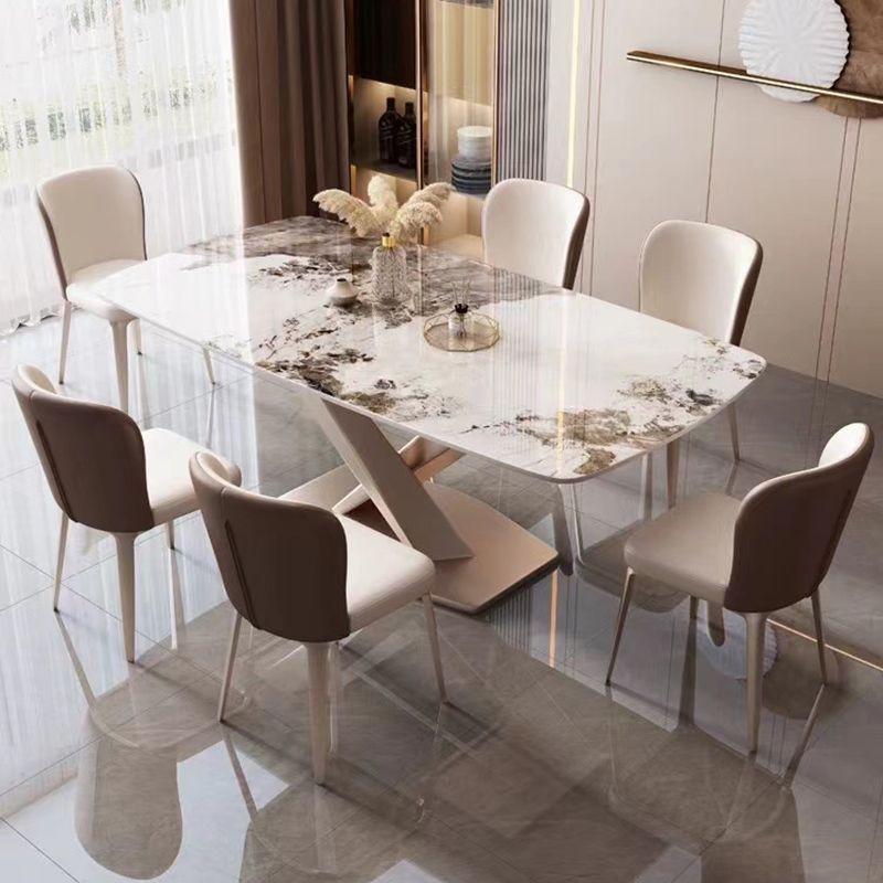 Mesa de comedor de estilo moderno, mesa rectangular con base metálica para comedor