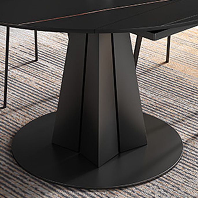 Contemporary Round Dining Table Sintered Stone Table with Metal Base for Kitchen