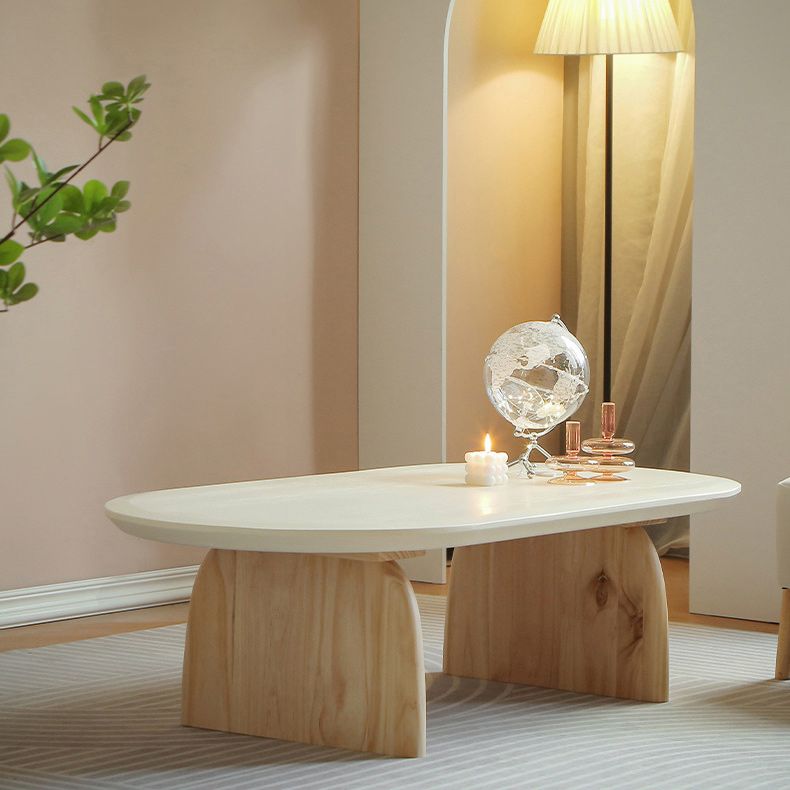 Oval Pine Wood Coffe Table with Wooden Sled Base Cocktail Table Clearhalo 'Coffee & Accent Tables' 'Coffee Tables' 'coffee_tables' 'furn' 'furn_coffee_tables' 'Furniture' 'Living Room Furniture' 1200x1200_0ad5fbad-2bfc-46b7-9c36-590a8ff04872