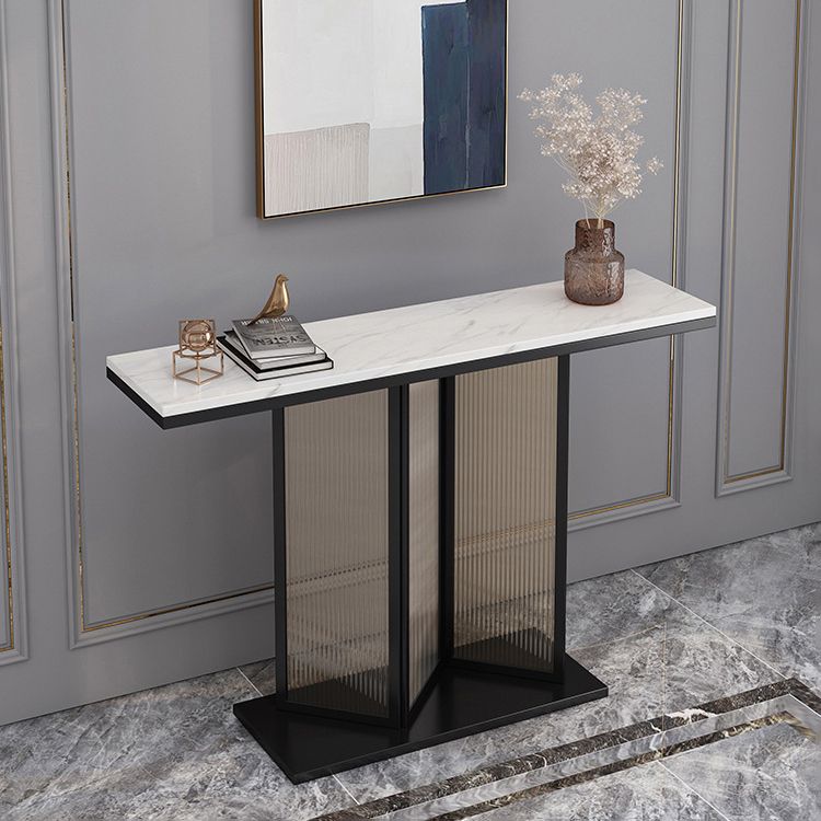 Stone Rectangle Console Table 1-Shelf 31.5" Tall Accent Table for Hall