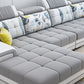Light-grey Pillow Top Arm Sectional Pillowed Back Cushions, Adjustable Clearhalo 'furn' 'furn_sectionals' 'Furniture' 'furniture_sectionals' 'kitchen' 'kitchen_sectionals' 'Living Room Furniture' 'Sectionals' 1200x1200_0ae3f8c7-afa2-432d-916e-7f708fe555e1