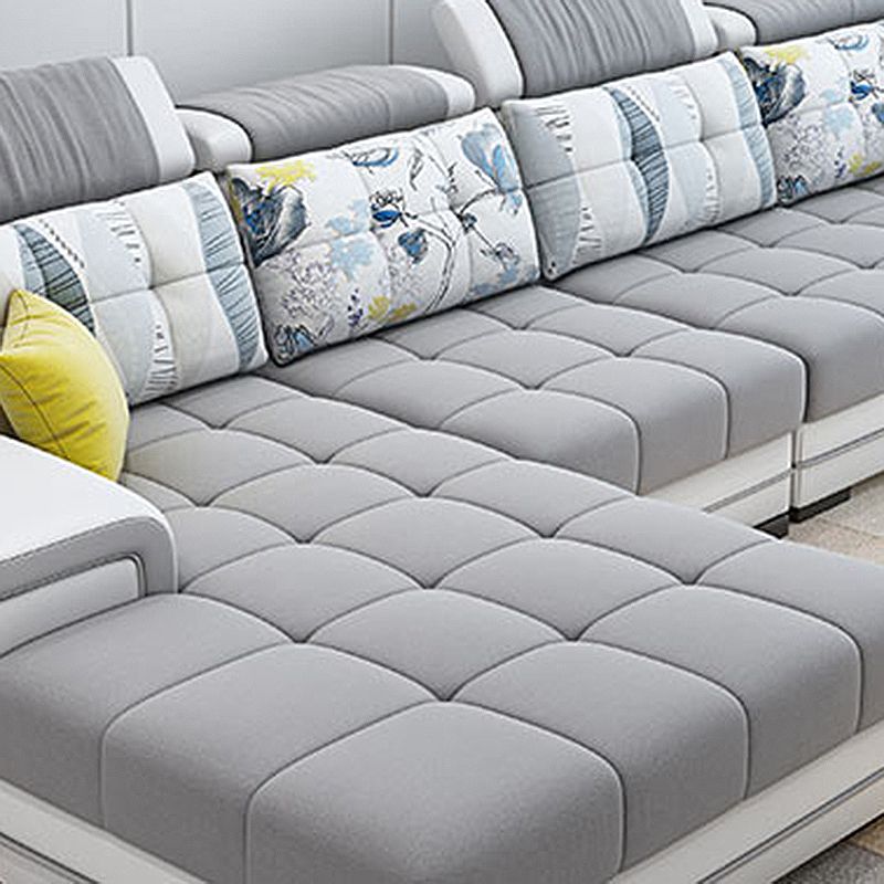 Light-grey Pillow Top Arm Sectional Pillowed Back Cushions, Adjustable Clearhalo 'furn' 'furn_sectionals' 'Furniture' 'furniture_sectionals' 'kitchen' 'kitchen_sectionals' 'Living Room Furniture' 'Sectionals' 1200x1200_0ae3f8c7-afa2-432d-916e-7f708fe555e1