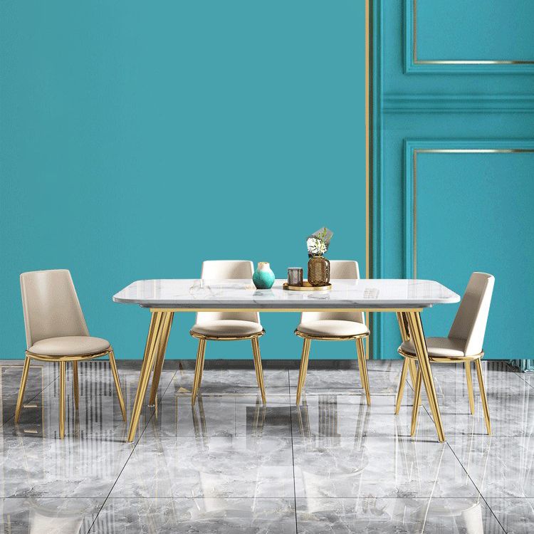 Fixed Sintered Stone Dining Room Set with Metallic 4 Legs Table Dining Room Furniture for Home Use Clearhalo 'Dining Room Sets' 'Dining Tables & Seating' 'dining_room_set' 'furn' 'furn_dining_room_set' 'Furniture' 'furniture_dining_room_set' 'Kitchen & Dining Furniture' 'kitchen&dining_furn' 'kitchen' 1200x1200_0ae64ab4-d237-4374-9d09-acb55fe555ad