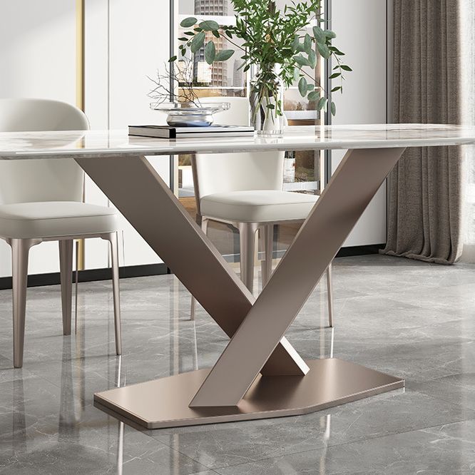 Luxury Sintered Stone Top Dining Table Rectangle Table with Single Pedestal