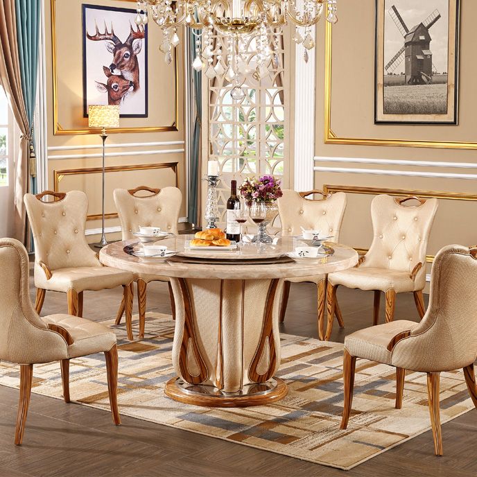 Table à manger en faux marbre, table de dîner sur pied rond pour salle à manger