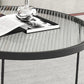 Round Clear Glass Cocktail Table Set Contemporary Cross Legs Coffee Table in Black
