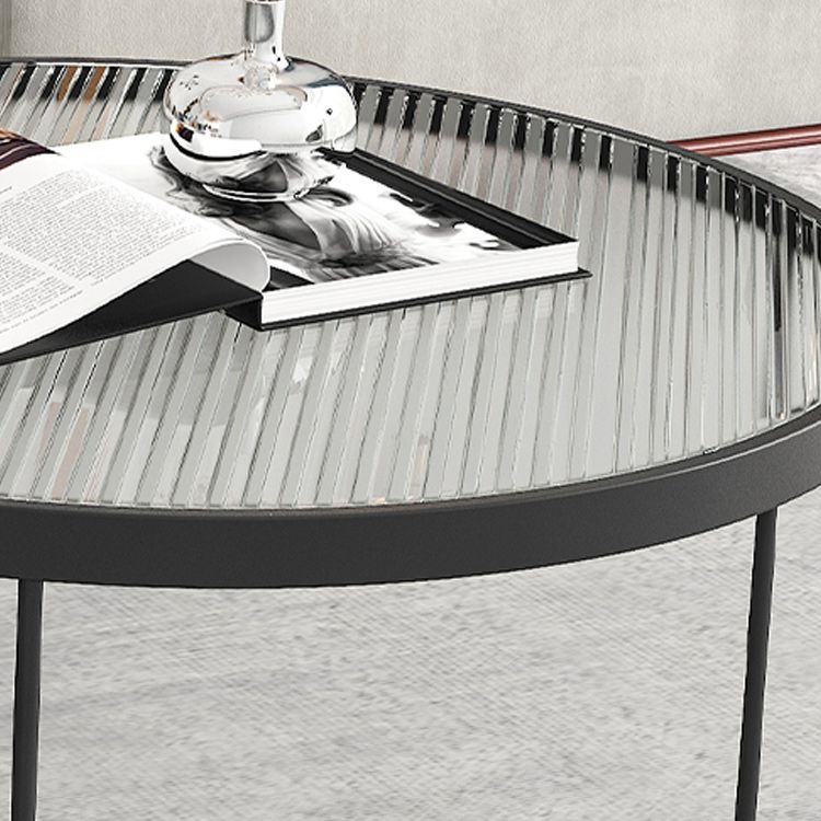 Round Clear Glass Cocktail Table Set Contemporary Cross Legs Coffee Table in Black