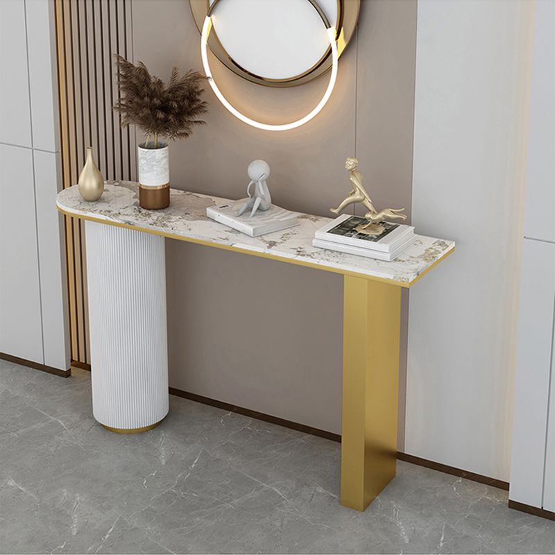 Glam Half Moon Console Table Marble Stain Resistant Scratch Resistant Console Clearhalo 'Console Tables' 'console_tables' 'Entry & Mudroom Furniture' 'furn' 'furn_console_tables' 'Furniture' 1200x1200_0af0c5f4-e8c2-4596-9e0c-3d9ae28a744e