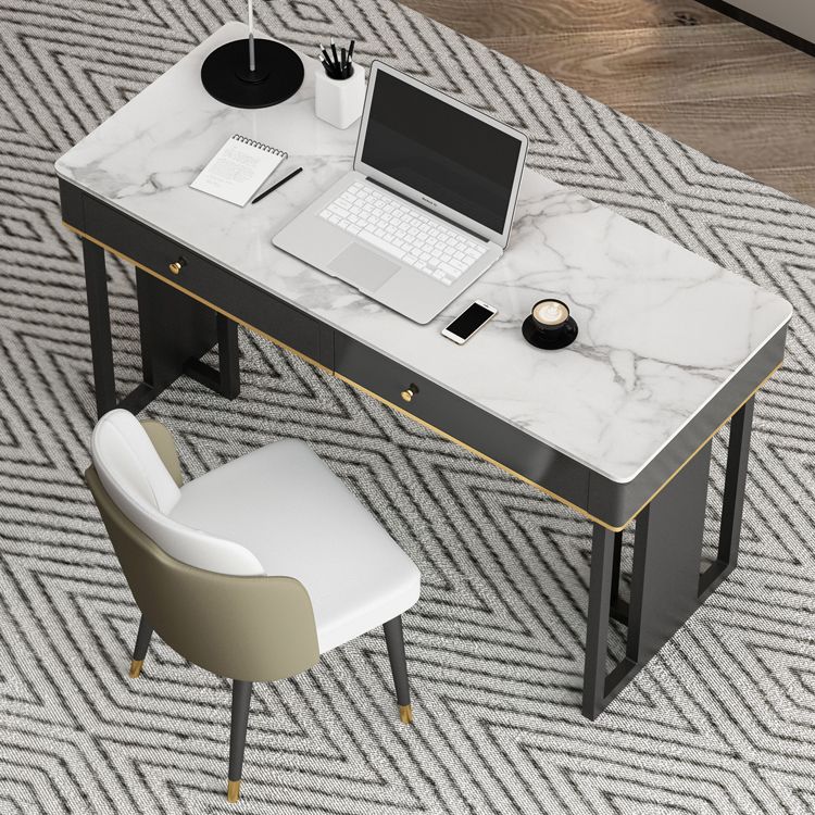 Modern 2-drawer Office Desk Sintered Stone Home Desk with Metal Base Clearhalo 'furn' 'furn_office_desk' 'Furniture' 'Office Desks' 'Office Furniture' 'office_desk' 1200x1200_0af0cc6a-dc72-4c24-ac03-0e8c66a9309a