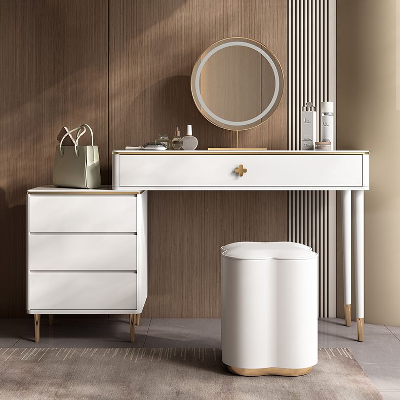 Tavolo da toep in legno in legno bianco vanità set di sgabelli lussuosi