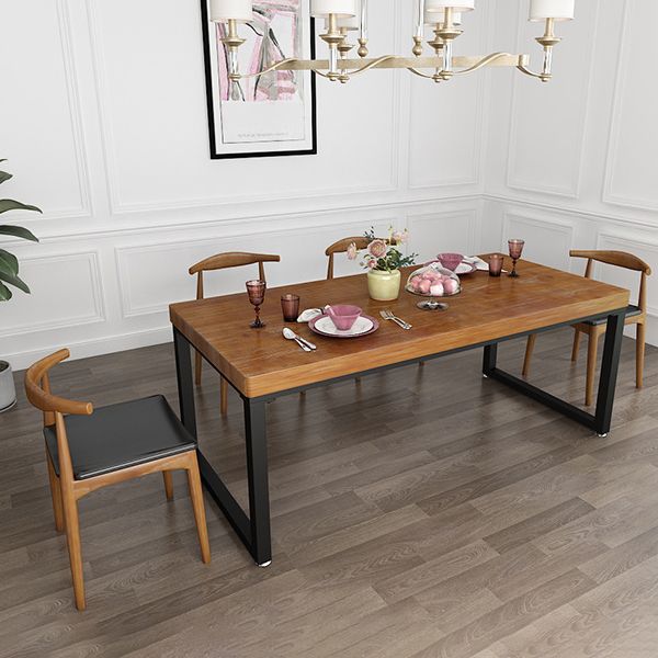Industrial Rectangle Dining Table Pine Solid Wood Table with Black Double Pedestal for Dining Room Clearhalo ' dining_table' 'Dining Tables & Seating' 'Dining Tables' 'furn' 'furn_dining_table' 'Furniture' 'furniture_dining_table' 'Kitchen & Dining Furniture' 'kitchen&dining_furn' 'kitchen' 'kitchen_dining_table' 1200x1200_0af48438-6d4e-45c1-8730-6060381c8234