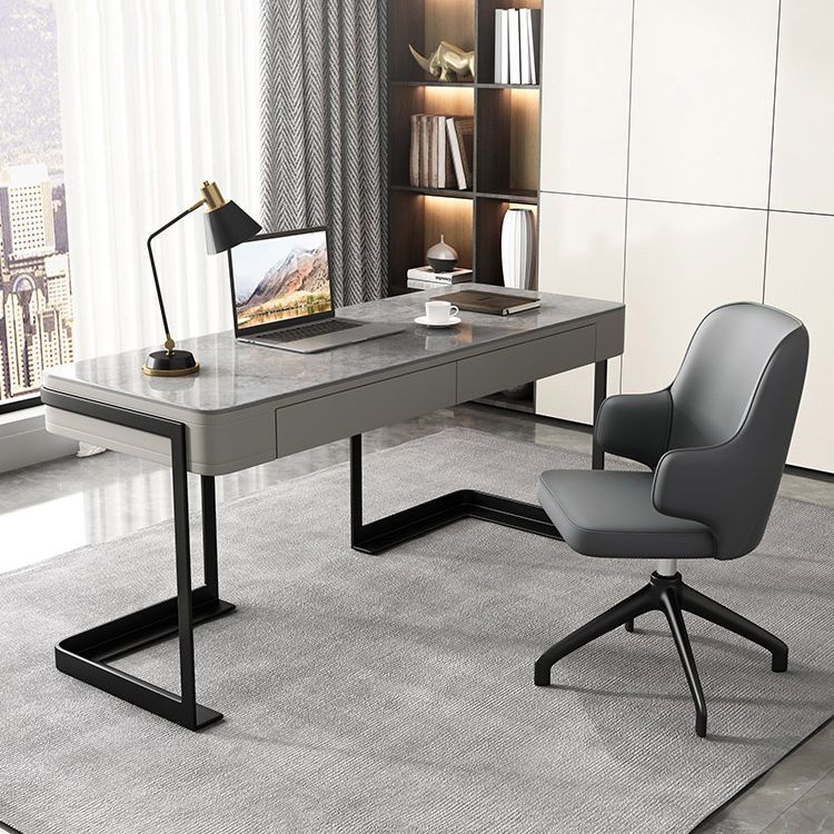 Moderner Steinkrümmungstisch 23.62 "großer grauer Schreibtisch mit 2 Schubladen