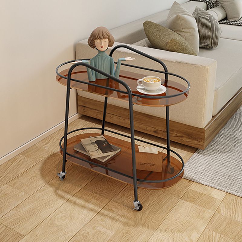 Modernistic Glass Top with Shelf Oval Double Tier Living Room Accent Side Table