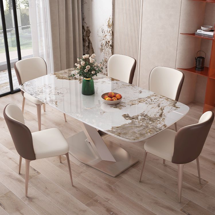 Rechthoekige eettafel Wit stenen tafelblad voor eetkamer