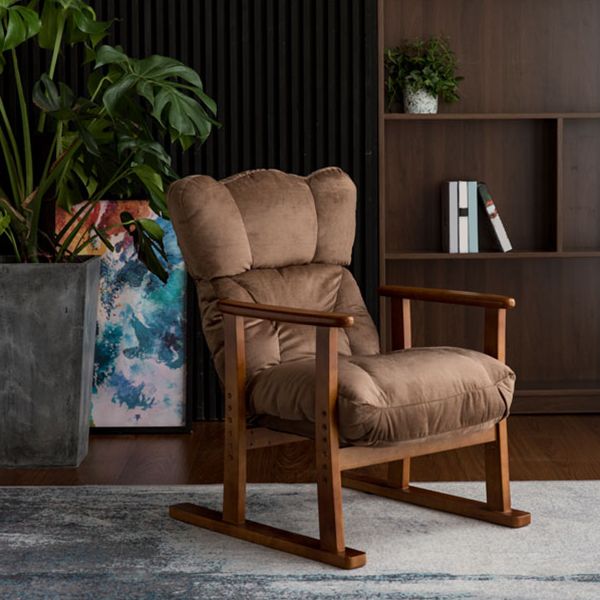 Chaise rembourrée de couleur solide inclinable à cadre en bois avec tabouret