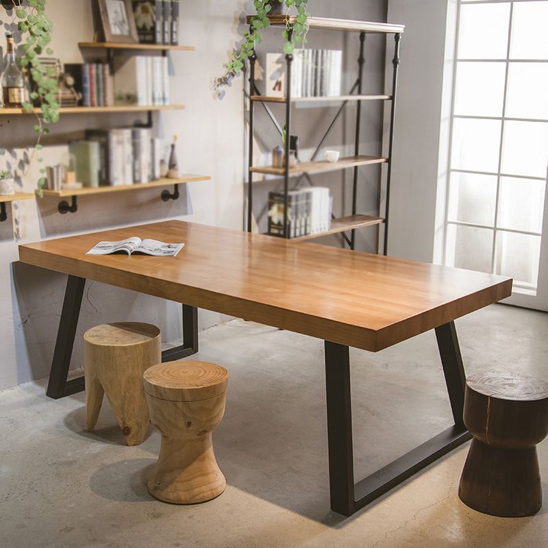 Solid Wood Industrial Dining Table Brown Rectangle Table with Sled Base for Home Use Clearhalo ' dining_table' 'Dining Tables & Seating' 'Dining Tables' 'furn' 'furn_dining_table' 'Furniture' 'furniture_dining_table' 'Kitchen & Dining Furniture' 'kitchen&dining_furn' 'kitchen' 'kitchen_dining_table' 1200x1200_0b020626-97d3-4c25-9512-8d6b5cce2c59