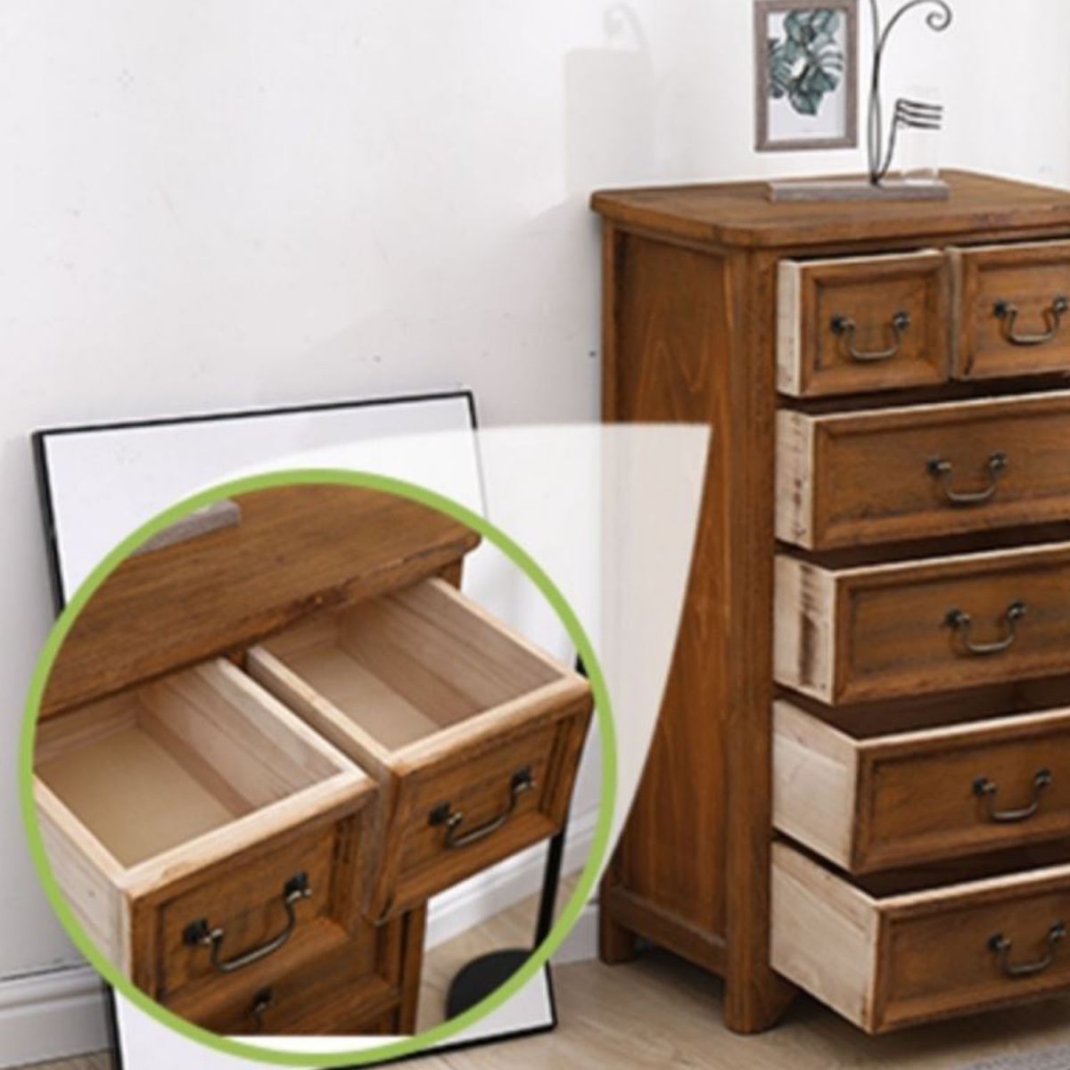 Poitrine de lingerie en bois massif traditionnel coffre de rangement vertical avec tiroirs, 19,5 "L x 14" W