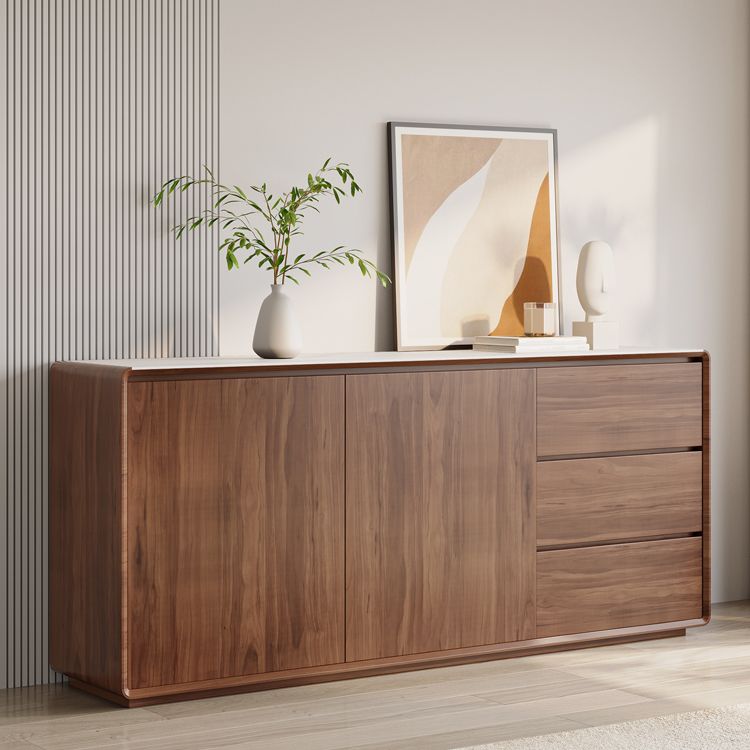 Sideboard a buffet marrone con cassetti server per pranzo contemporanei