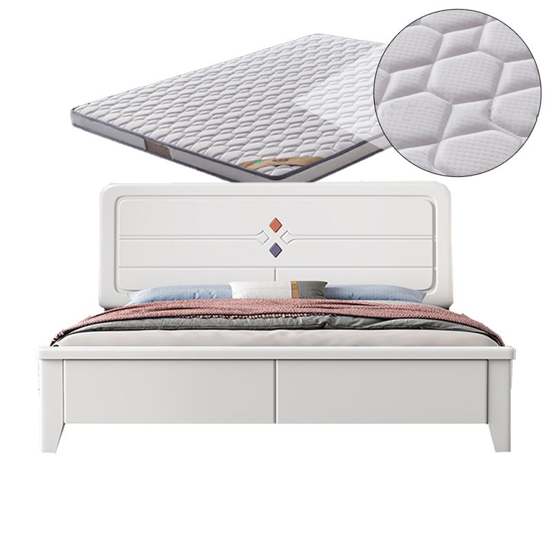 White Contemporary Panel Bed Solid Wood Bed Frame, 44.5" Tall Clearhalo 'Bedroom Furniture' 'Beds' 'furn' 'furn_beds' 'Furniture' 1200x1200_0b08b270-bf7a-46f7-b58b-10ec1144ece5