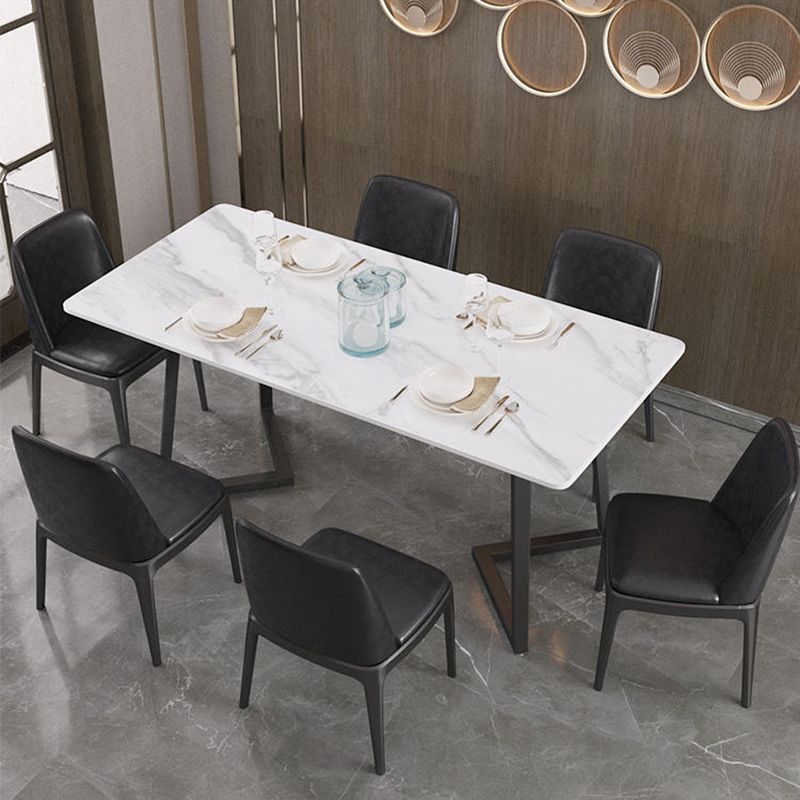 Designer 1/4/5/7 Pieces Dining Set Rectangular Double Pedestal Dinette Set with Stone Top Clearhalo 'Dining Room Sets' 'Dining Tables & Seating' 'dining_room_set' 'furn' 'furn_dining_room_set' 'Furniture' 'Kitchen & Dining Furniture' 1200x1200_0b099286-f0c3-416c-8381-0c78aeb72e68