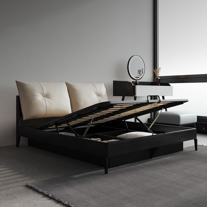 Gestoffeerd hoofdeinde standaard bed in het midden van de eeuw modern paneelbed donkergrijs