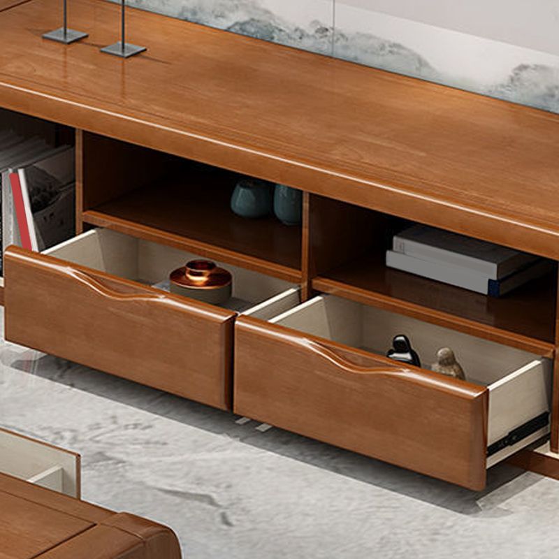 Consola de TV de almacenamiento abierta moderna soporte de televisión de madera maciza con cajones y puertas, 17 "D x 18.5" H