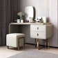 Glam Vanity Table and Stool Set 2-Drawer Faux Leather Vanity Dressing Table