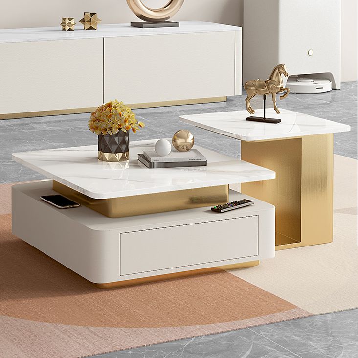 Glam Square Cocktail Table Single Stone Coffee Cocktail Table with Storage Clearhalo 'Coffee & Accent Tables' 'Coffee Tables' 'coffee_tables' 'furn' 'furn_coffee_tables' 'Furniture' 'Living Room Furniture' 1200x1200_0b1335dc-2cb4-4925-928c-0dc9a90267d3