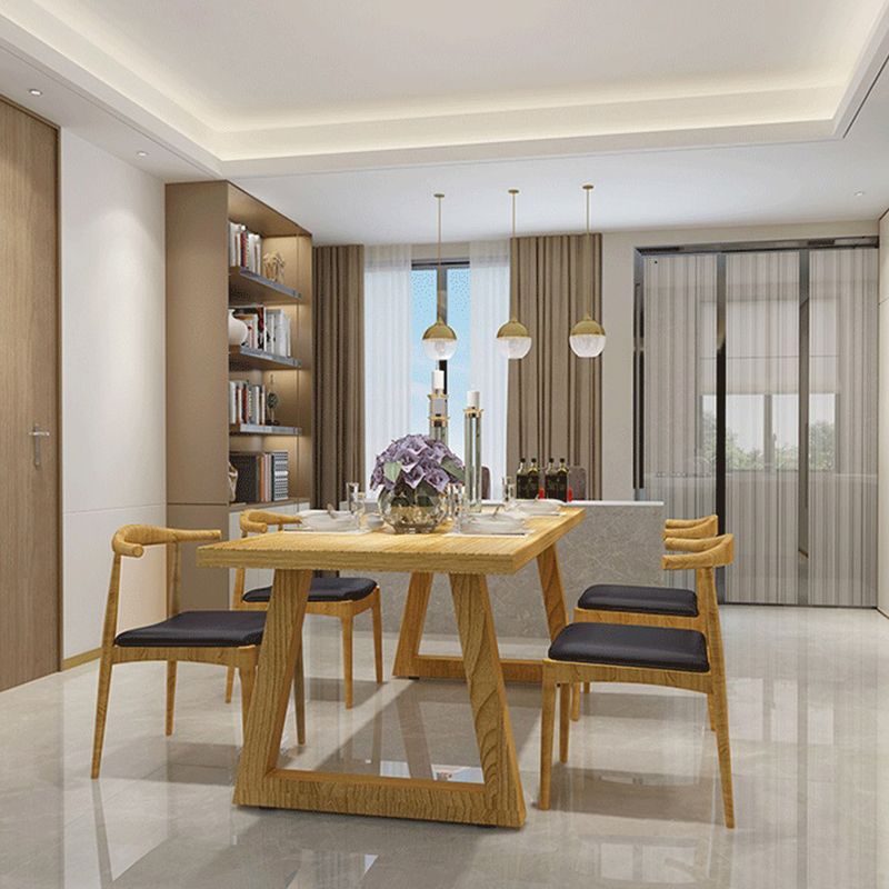 Zeitgenössische 1/2/5 Stücke Möbel Rechteck festes Holz Esstisch in Natur