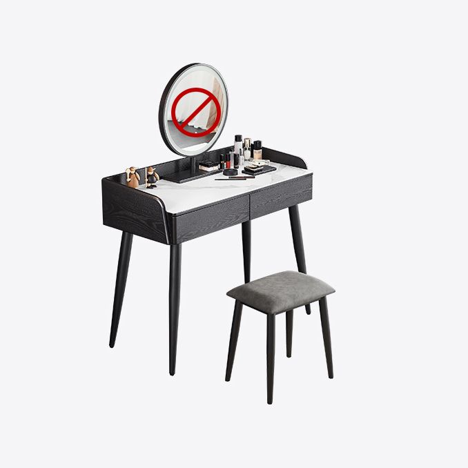 Vanity di pietra contemporanea, 2 cassetti di stoccaggio con sgabello, nero/nero