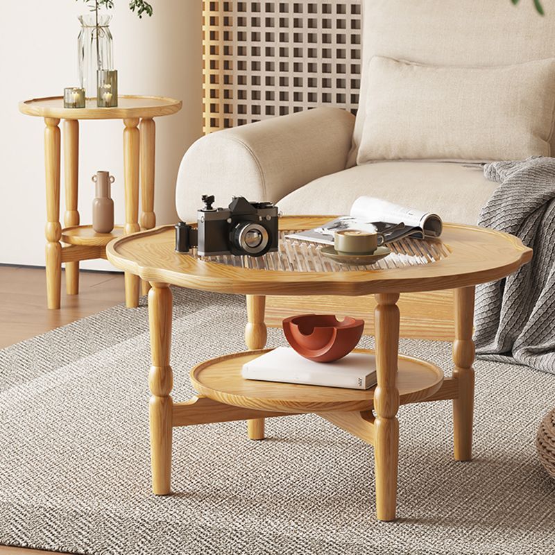 Table basse à 4 pieds sans ensemble de table basse en bois massif pénible avec étagère