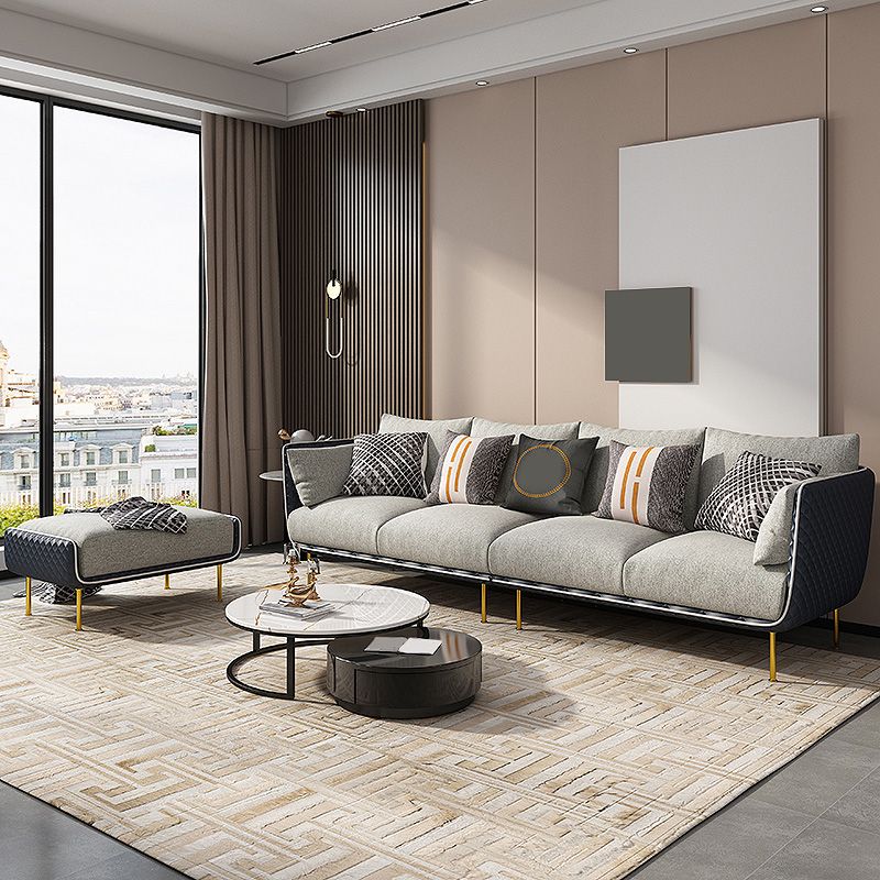 Gray Faux Leather Straight Arm Sofa Waterproof Pillow Back Sectional Clearhalo 'furn' 'furn_sectionals' 'Furniture' 'furniture_sectionals' 'Living Room Furniture' 'Sectionals' 1200x1200_0b1f3dfa-af09-4d1d-91d4-e197e5a90aff