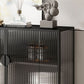 Glam Iron Credenza Striped Glass Doors 39.5"L Cabinets Dining Server for Living Room Clearhalo 'buffet_sideboard' 'Buffets & Sideboards' 'furn' 'furn_buffet_sideboard' 'Furniture' 'Kitchen & Dining Furniture' 1200x1200_0b227987-d074-4715-b463-5e3d265428f1