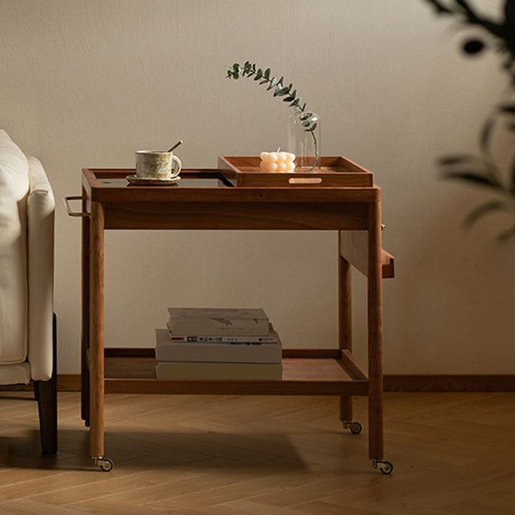 Contemporary Corner Table with Storage Rectangular Double Tier Living Room End Table