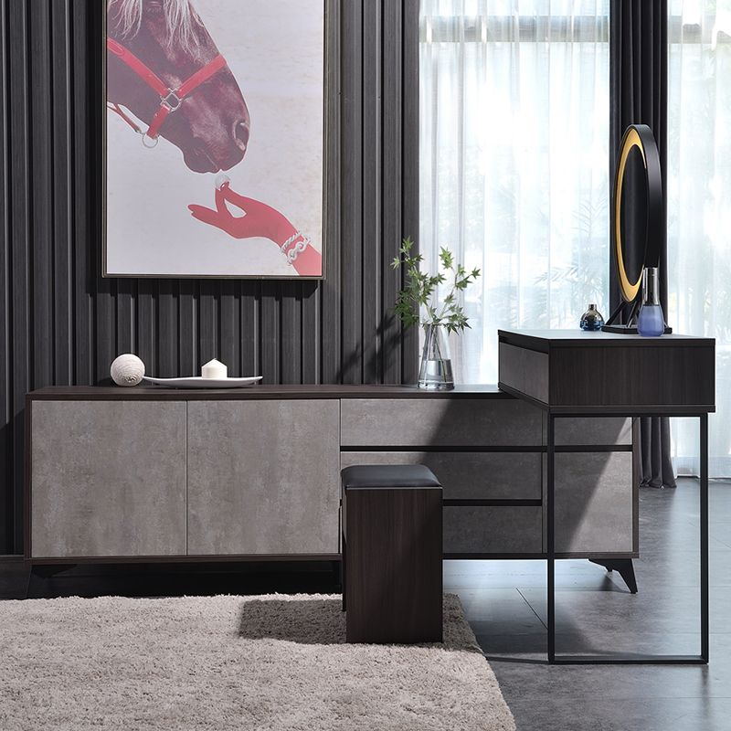 Gray Modern Wooden with Drawer Lighted Mirror Bedroom Vanity Table Clearhalo 'Bedroom Furniture' 'furn' 'furn_makeup_vanities' 'Furniture' 'Makeup Vanities' 'makeup_vanities' 1200x1200_0b2a1174-0dd3-4ff9-b353-ef5fd89925e1