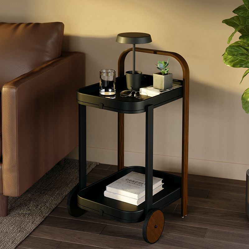 Tavolo laterale superiore del vassoio rettangolo in legno Tavolo da 31,5 pollici con ruota e scaffale