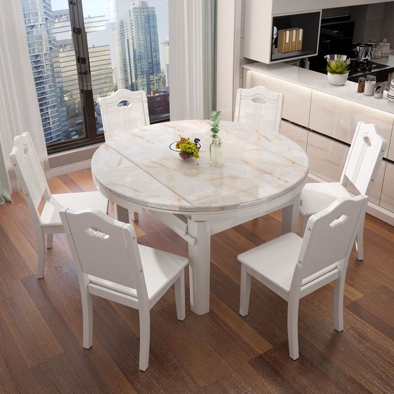 Silla de comedor de 7 piezas y mesa en estilo blanco y contemporáneo