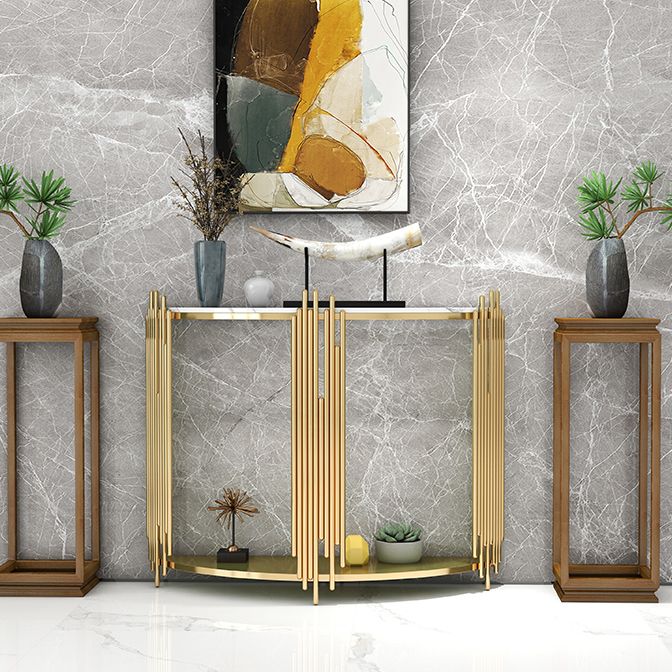 Tabla de acento de consola glamorosa Tabla de sofá de acabado antiguo con 2 estantes