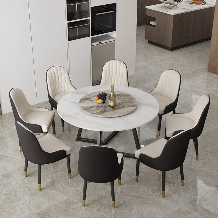 Round Double Pedestal Table Simplicity Style Stone Dining Site Table