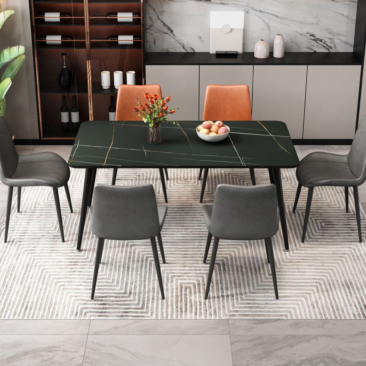 Rectangle Stone Top Dining Table Modern Black Base Dining Table for Living Room Clearhalo 'Dining Tables & Seating' 'Dining Tables' 'dining_table' 'furn' 'furn_dining_table' 'Furniture' 'furniture_dining_table' 'Kitchen & Dining Furniture' 'kitchen' 'kitchen_dining_table' 1200x1200_0b379cce-e1d3-4fee-ad34-74461a289d82