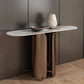 16 Inch Wide Glam Console Table Oval Stone Accent Table for Hall