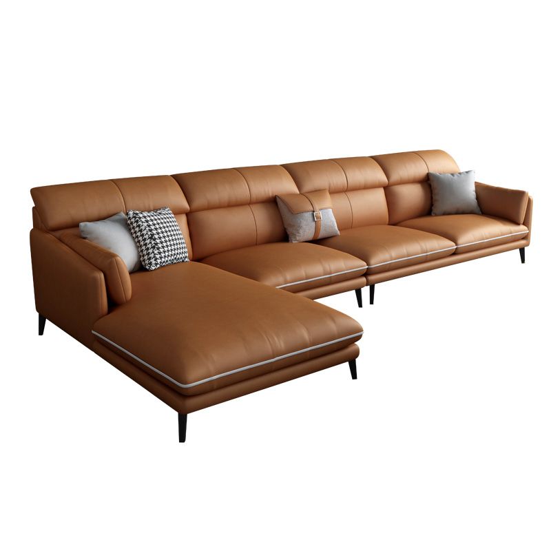 Faux Leather Recessed Arm Sofa Stain-Resistant Sectional with Pillowed Back Clearhalo 'furn' 'furn_sectionals' 'Furniture' 'furniture_sectionals' 'kitchen' 'kitchen_sectionals' 'Living Room Furniture' 'Sectionals' 1200x1200_0b3cd2a5-5af4-464c-9c50-6257ce902102