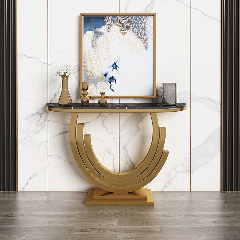 Tavolo console di marmo glam mezza luna tavolo accento in acciaio inossidabile per sala