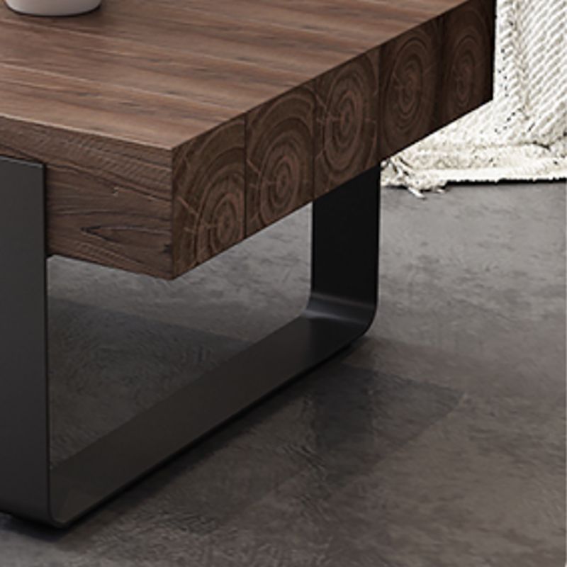 Solid Wood Sled Coffee Cocktail Table in Brown of 17.7" High