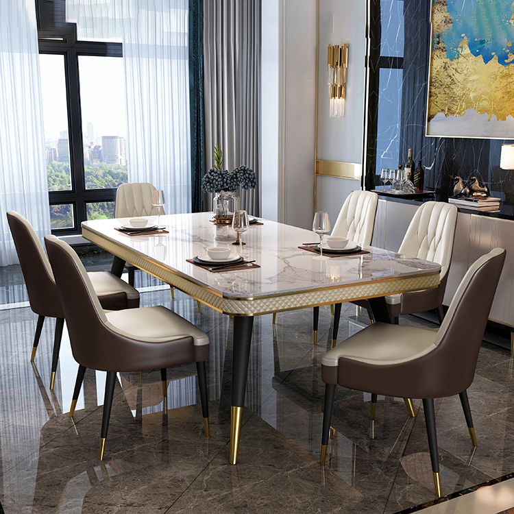 Glam 1/4/5/6/7 Pieces Rectangle Dining Table Set with Sintered Stone Top White Dinette Set Clearhalo 'Dining Room Sets' 'Dining Tables & Seating' 'dining_room_set' 'furn' 'furn_dining_room_set' 'Furniture' 'furniture_dining_room_set' 'Kitchen & Dining Furniture' 'kitchen&dining_furn' 'kitchen' 1200x1200_0b3dbf77-cace-4e8d-853b-af8a3dd76ccd