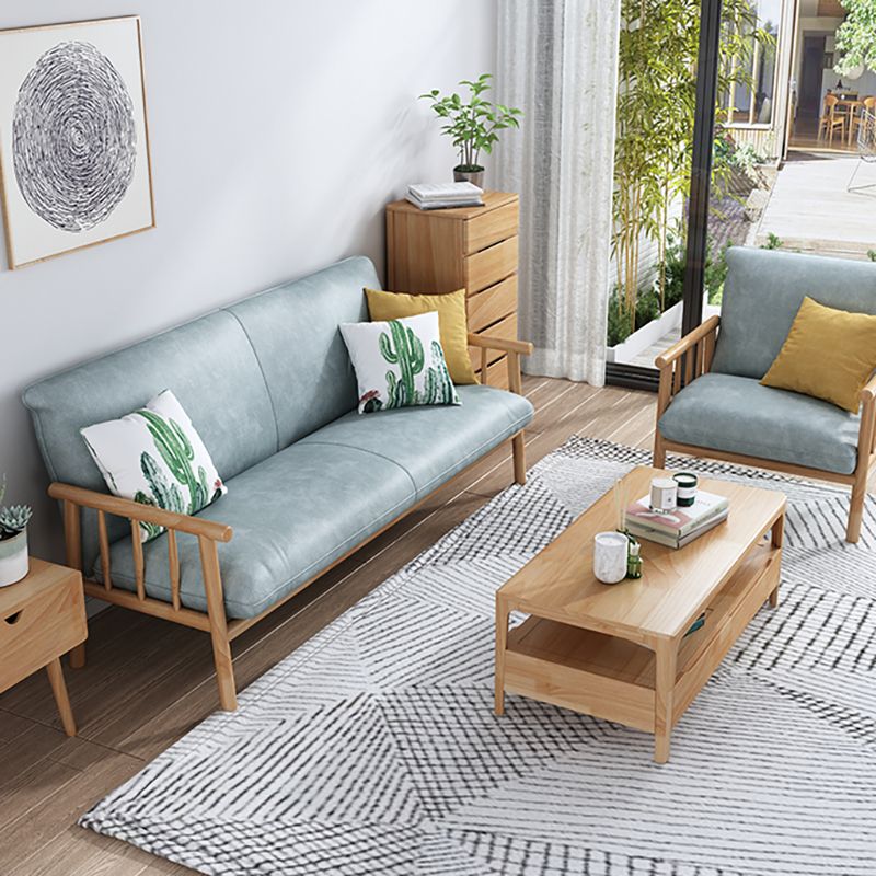 木製ベースのフェイクレザースカンジナビアスクエアアームソファ-30.3 "H