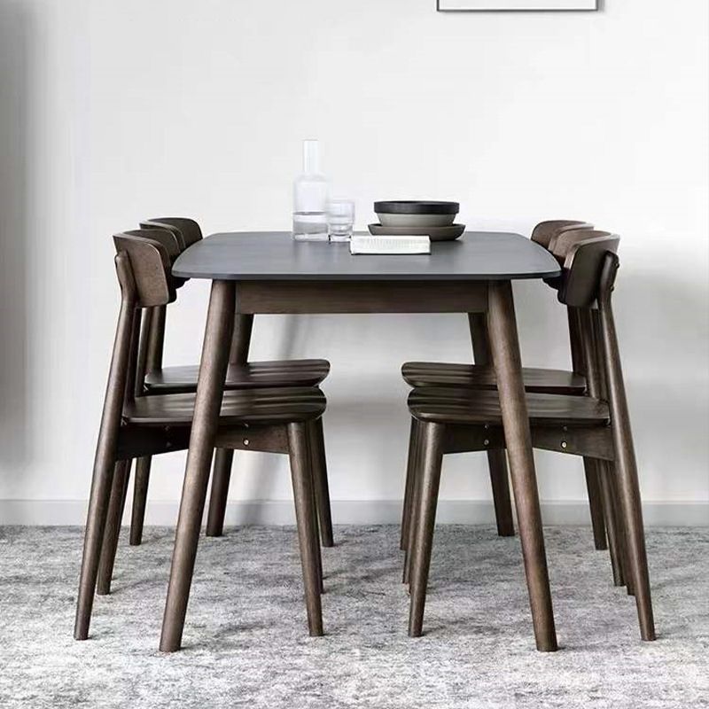 Stone Top Dining Table Mid-Century Modern Dining Table with 4 Brown Legs Clearhalo 'Dining Tables & Seating' 'Dining Tables' 'dining_table' 'Furniture' 'furniture_dining_table' 'Kitchen & Dining Furniture' 'kitchen' 'kitchen_dining_table' 1200x1200_0b41cc66-34c3-4322-ad15-bbc574814e15